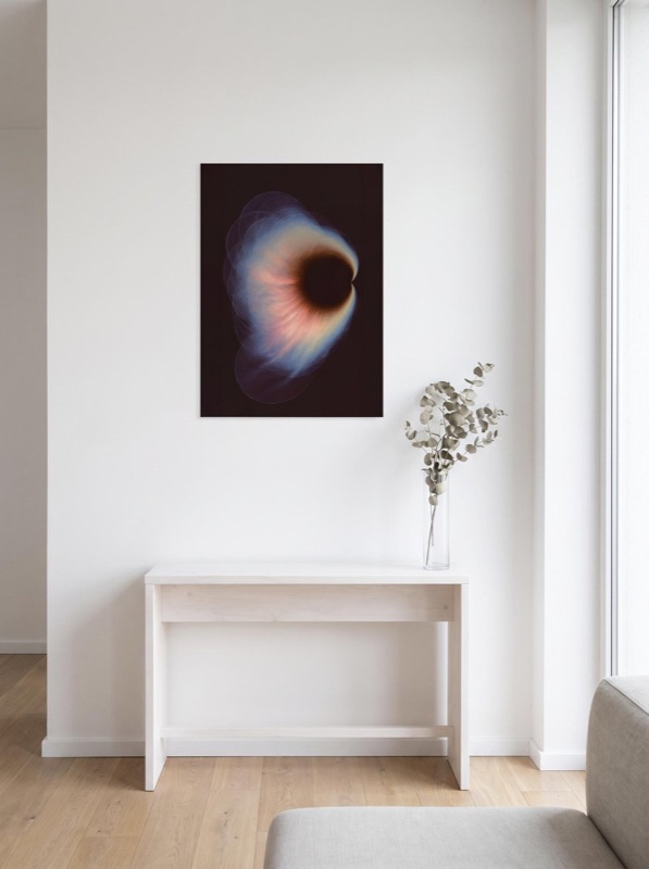 Luminous Field print above a console table
