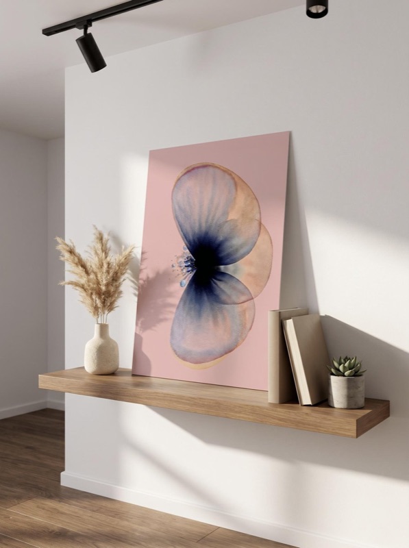 Seedform print leaning on a shelf